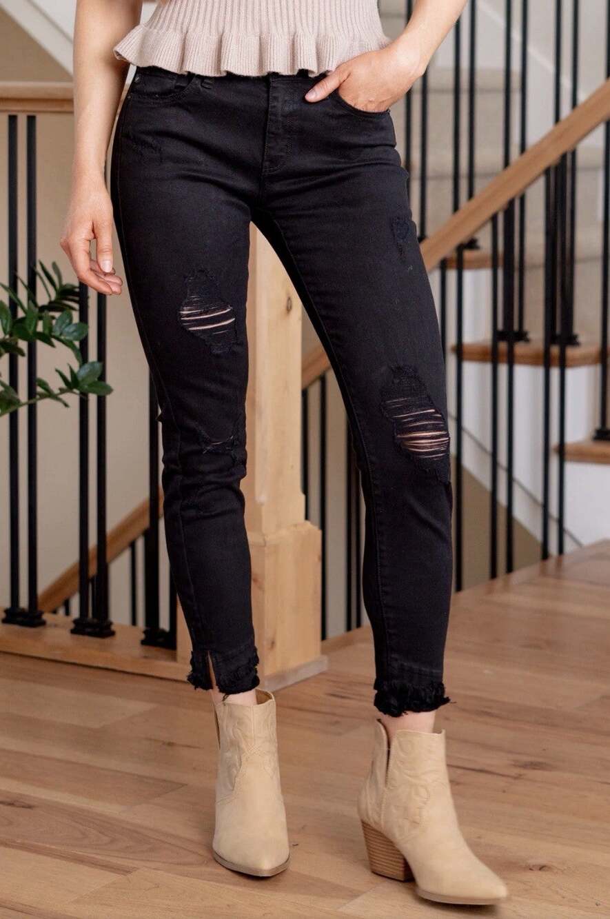 NWOT KanCan Womens Plus 2XL Black Cotton Stretch Nala Distressed Fringe Jeans